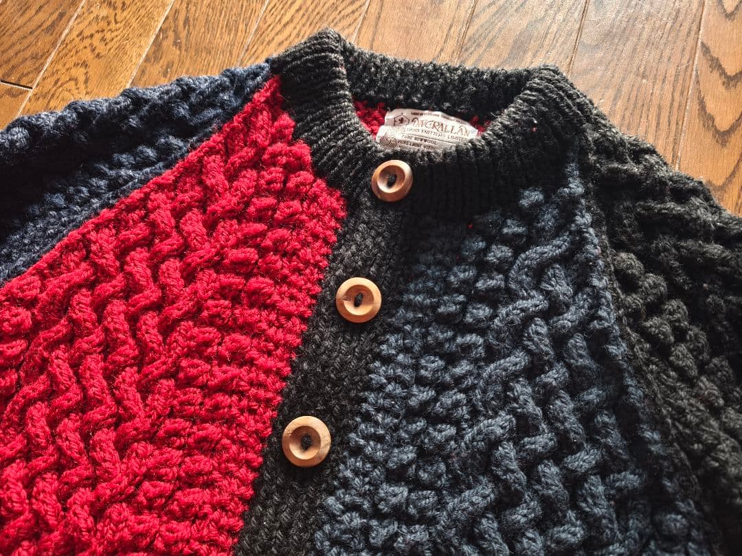 インバーアラン　クレイジーパターン　4A クルーネックカーディガン　S相当