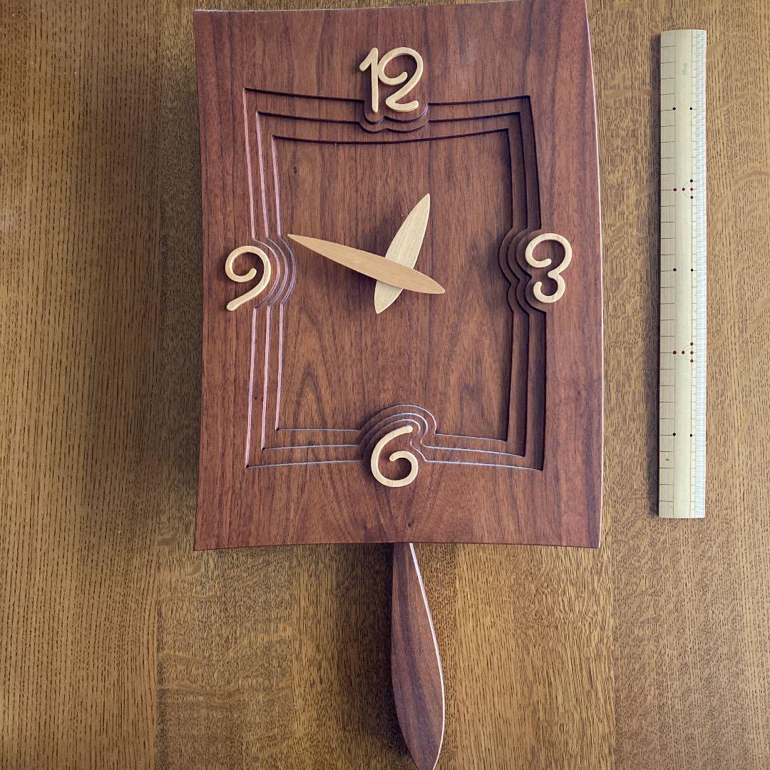 木彫り　振り子時計　ナラ材