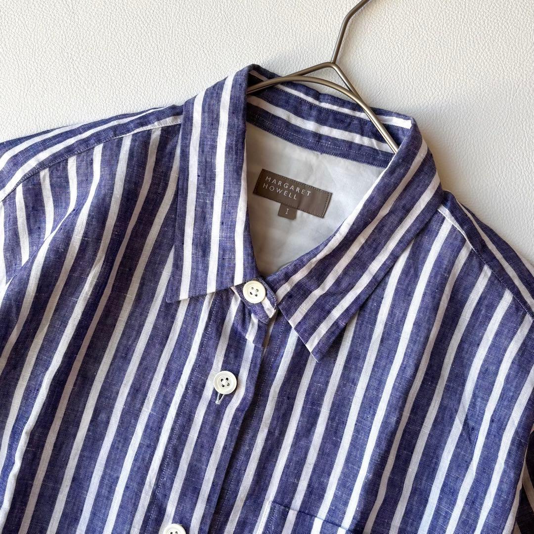 MARGARET HOWELL 22SS ワイドストライプリネン　半袖シャツ