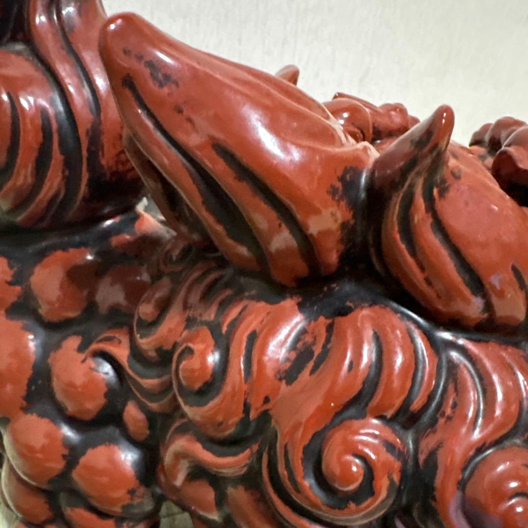九谷焼 八幡窯 須栄義 獅子 金 赤 縁起物 魔除け　置物