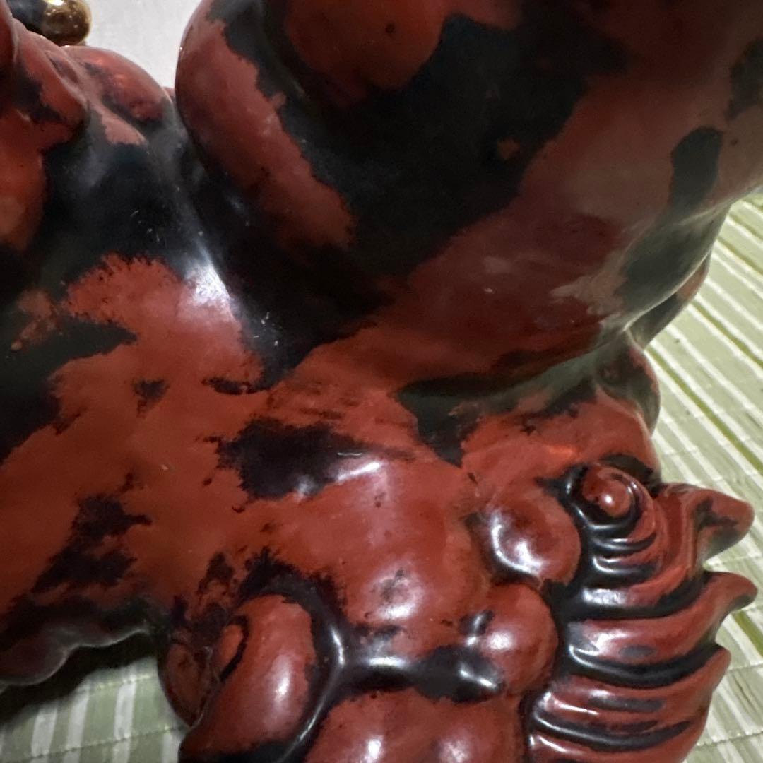 九谷焼 八幡窯 須栄義 獅子 金 赤 縁起物 魔除け　置物