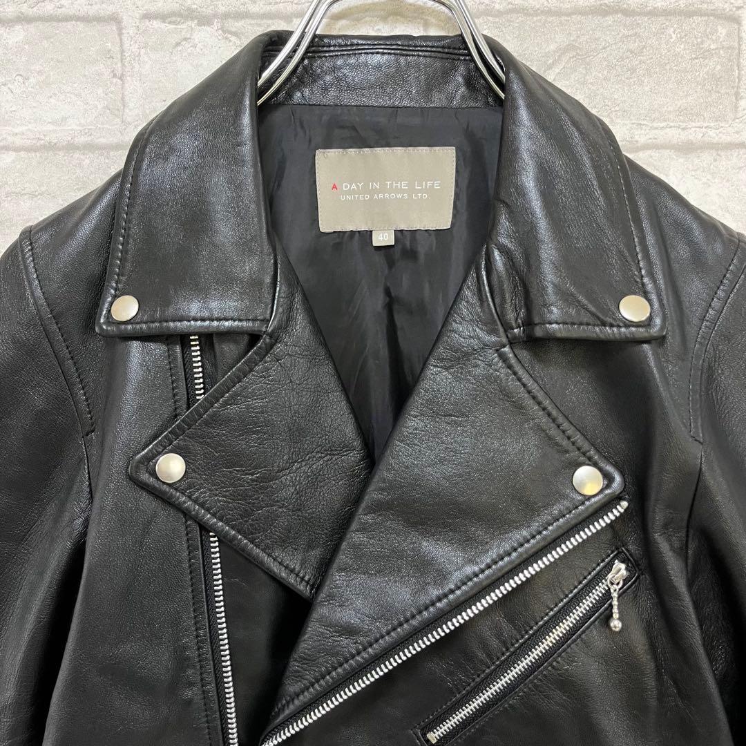 らひ様【美品】ユナイテッドアローズ ラムレザー ダブル ライダース 40 黒