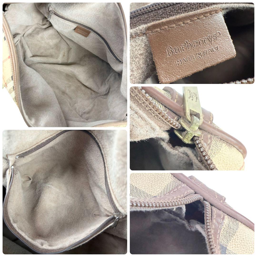 【外観美品】バーバリー ホースロゴ PVC ミニボストンバッグ ノバチェック
