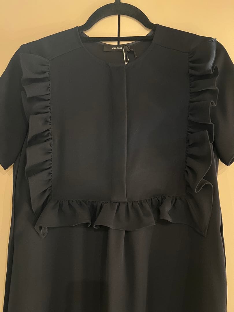 定価7万⭐︎ヨーコチャン　ハーフスリーブフリルトリムブラウス　半袖　ネイビー　36