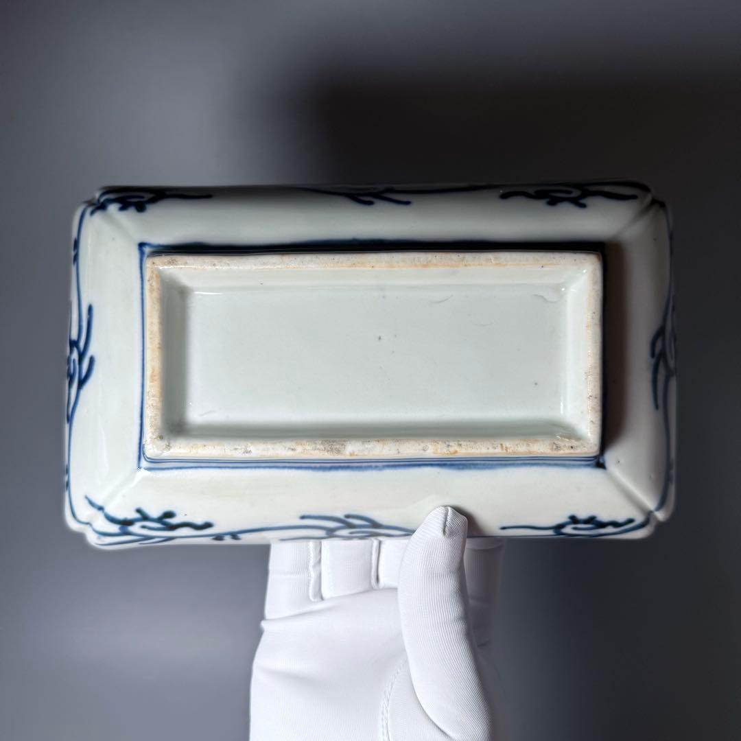 幕末〜明治時代　色絵草花文様長皿　四客　裏唐草文様　絢爛豪華　20.3cm