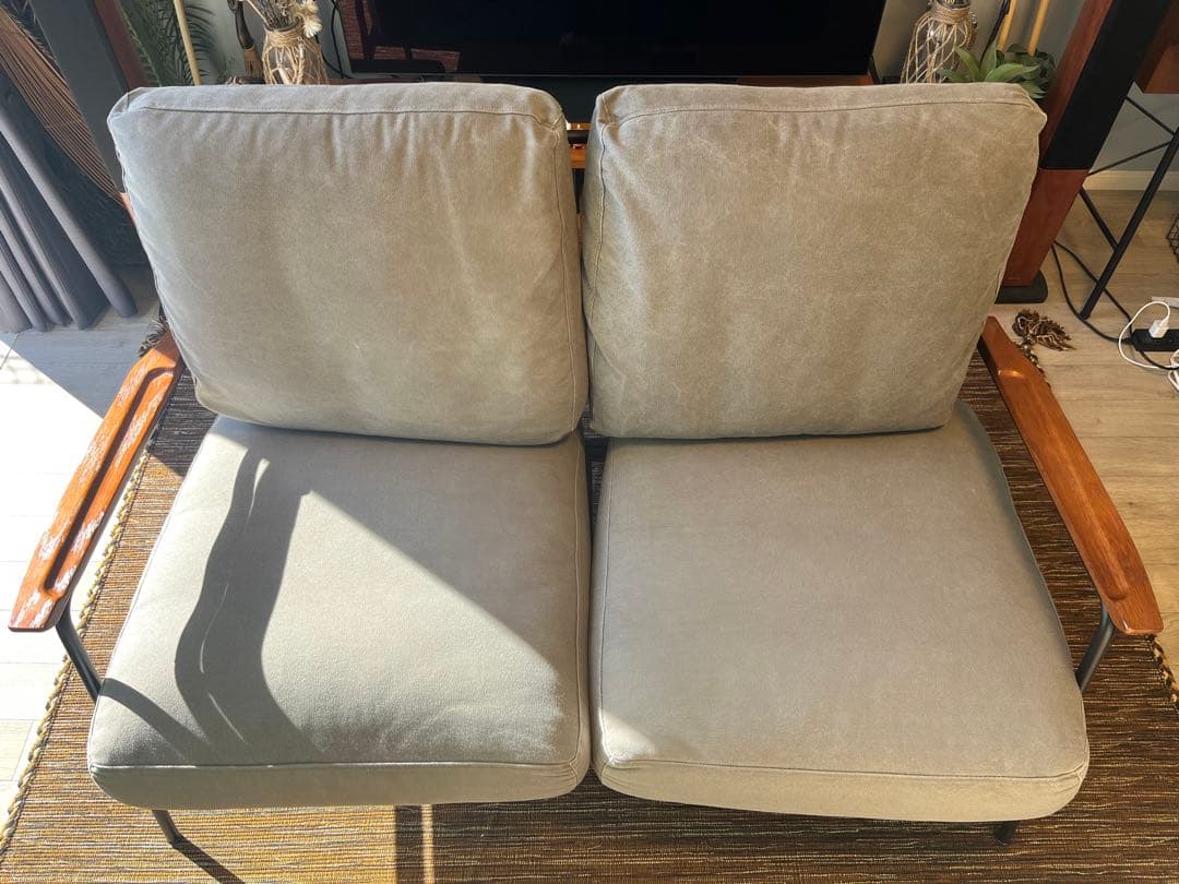 グレー ファブリックソファ 2人掛け