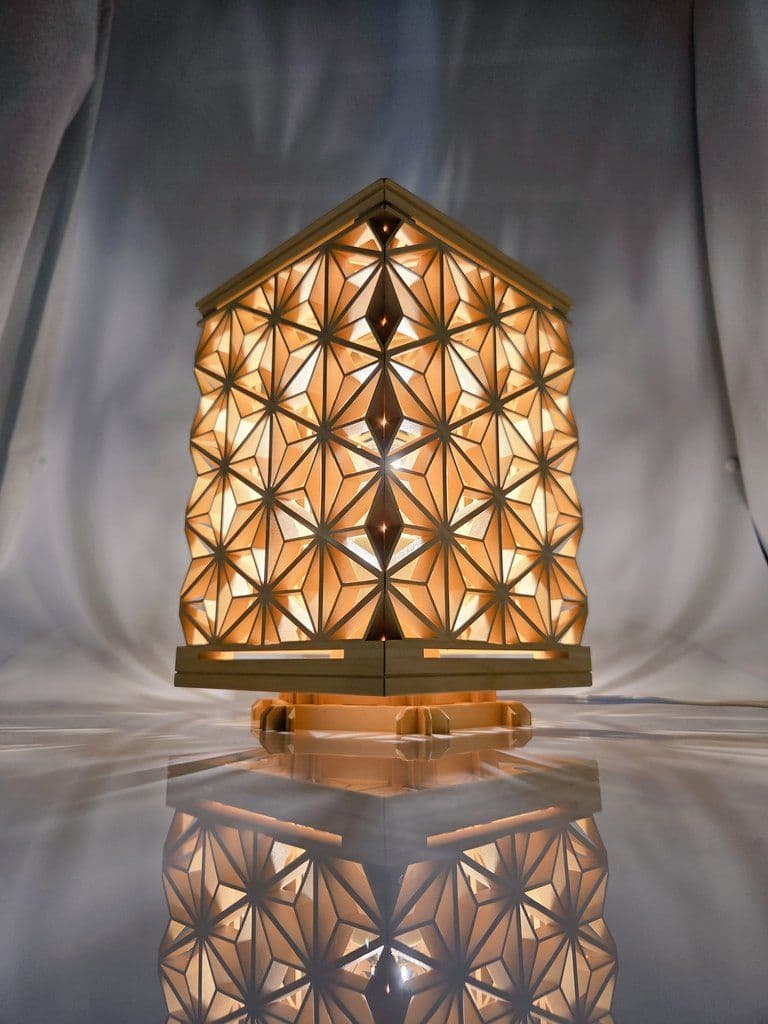 麻の葉45°組子ランプ、組子、組子細工、伝統文化、伝統工芸品、