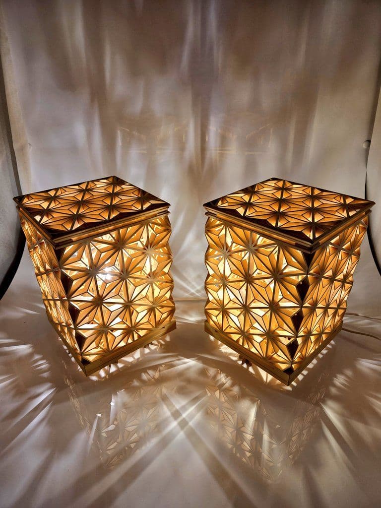 麻の葉45°組子ランプ、組子、組子細工、伝統文化、伝統工芸品、