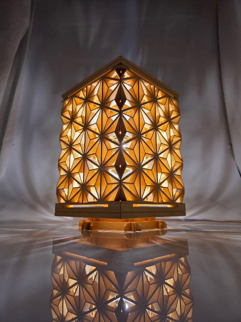 麻の葉45°組子ランプ、組子、組子細工、伝統文化、伝統工芸品、