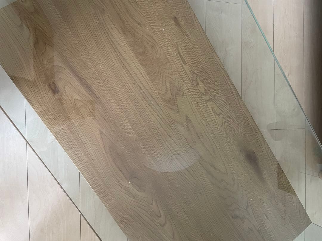 ①木製の長方形ガラステーブル