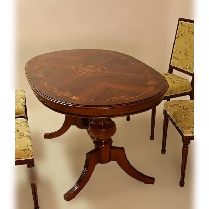 新品　イタリア製　楕円　２本足　ダイニングテーブル　象嵌入り