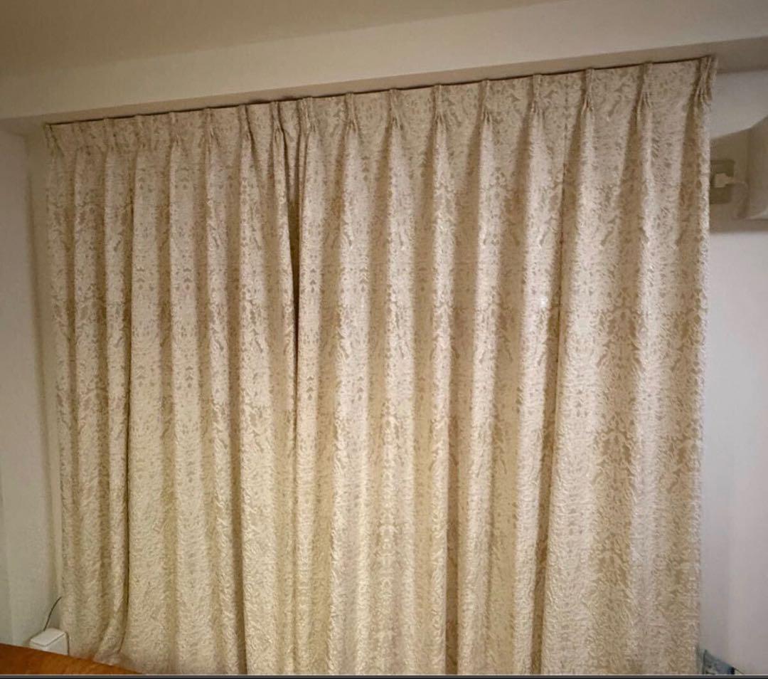東リ 洗える カーテン ベージュ 高級感あふれる模様 レースカーテン付き