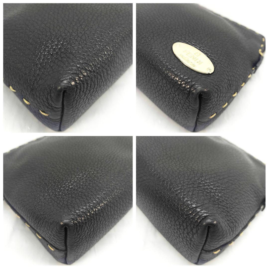 美品 フェンディ レザー ミニ ポーチ 化粧 クラッチバッグ セレリア