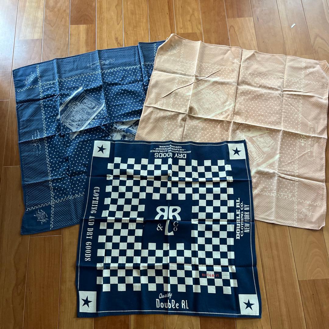 DOUBLE RL SUPPLY バンダナ ネイビー チェック ドット3枚セット