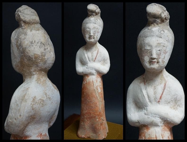 唐 加彩人物俑 貴婦人立像 唐木ガラスケース入り 置物 飾り物