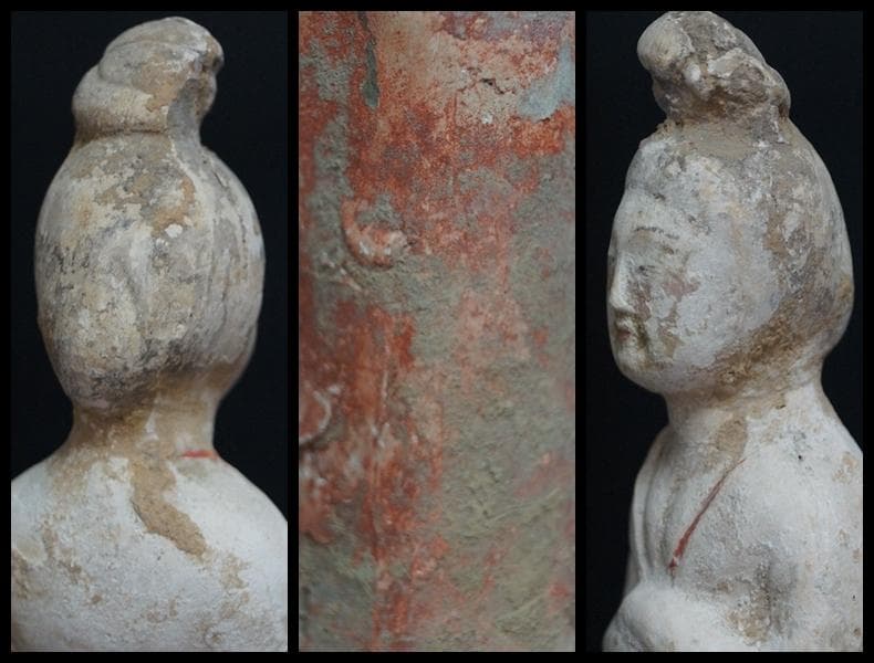 唐 加彩人物俑 貴婦人立像 唐木ガラスケース入り 置物 飾り物