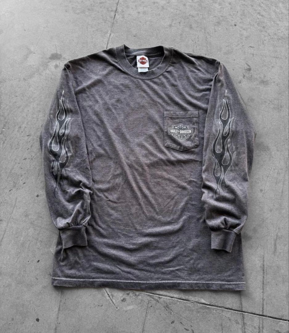 Harley-Davidson ロンT ポケット付き フレイムプリント 山田レン