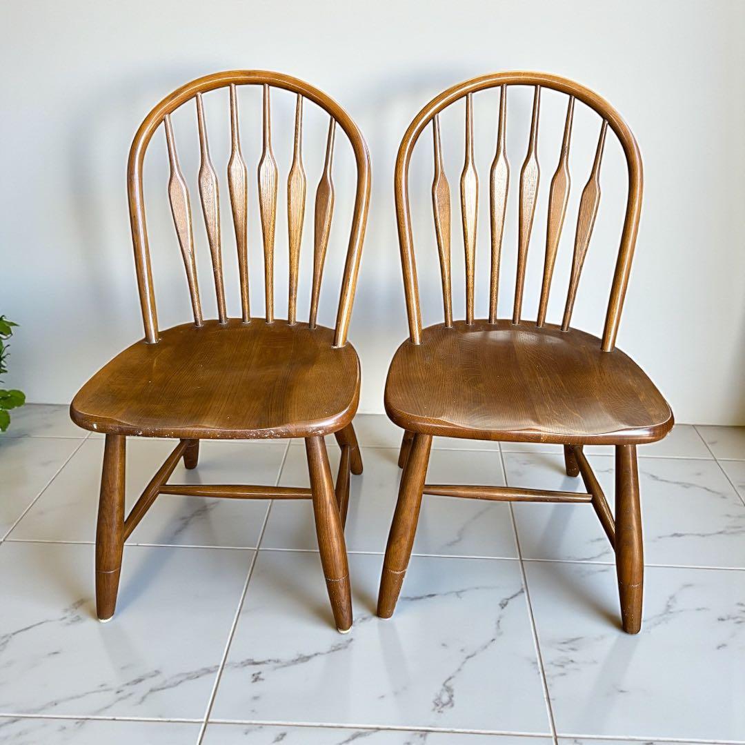721 タモ材 ウィンザーチェア 2脚セット 北欧 木製 ダイニングチェア　美品