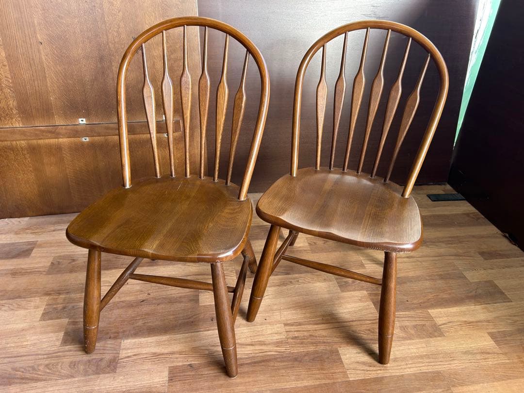 721 タモ材 ウィンザーチェア 2脚セット 北欧 木製 ダイニングチェア　美品
