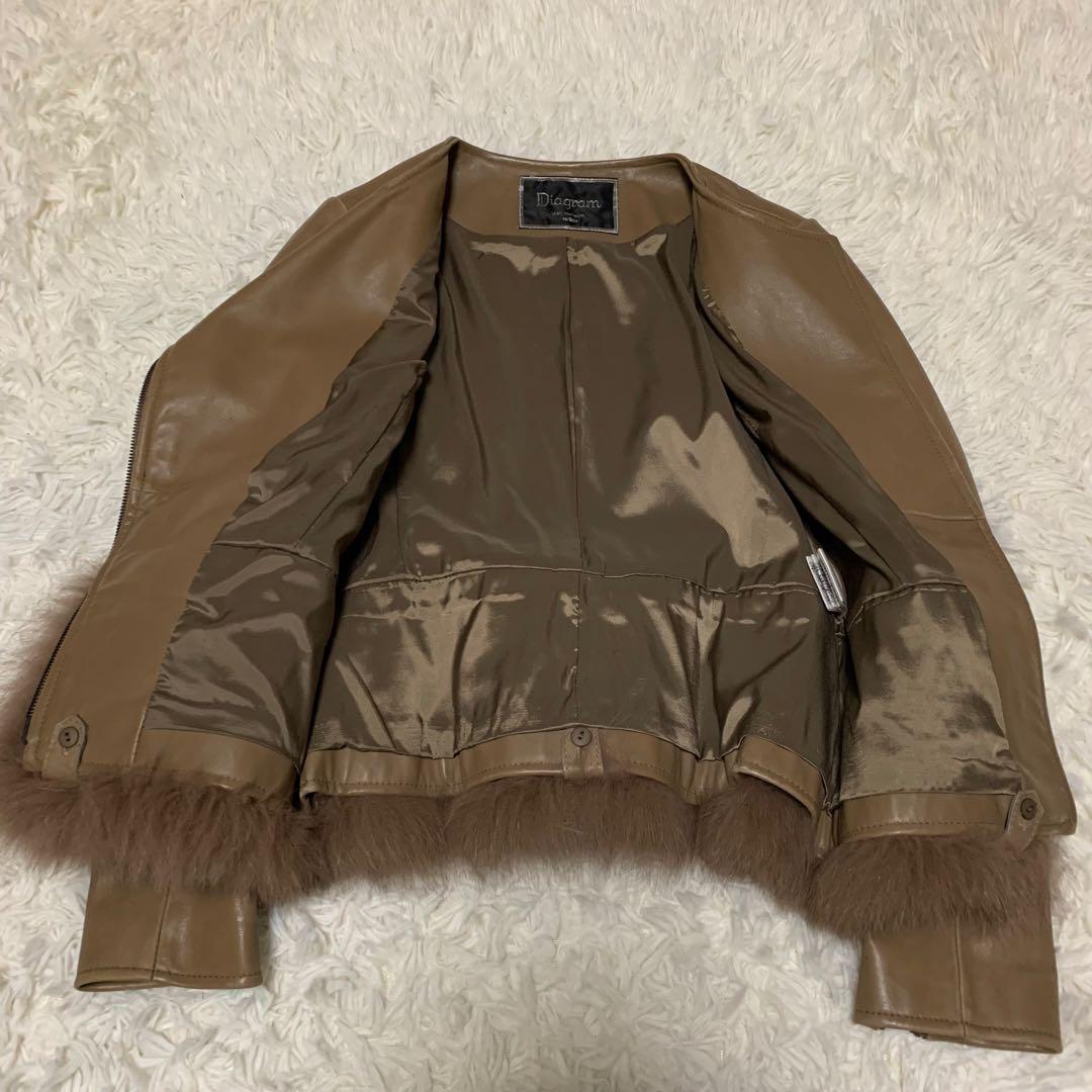 ダイアグラム ライダース ジャケット レザー 羊革 フォックスファー S