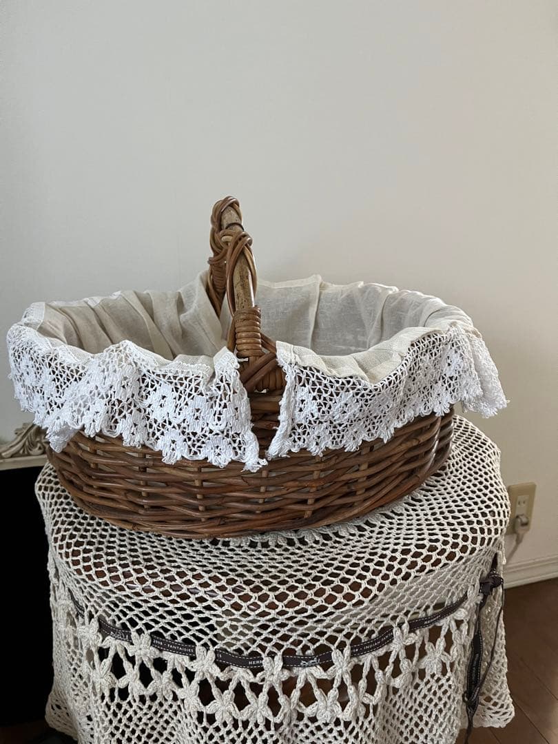 ラタン　曲木　バスケット　ヴィンテージ　籐カゴ