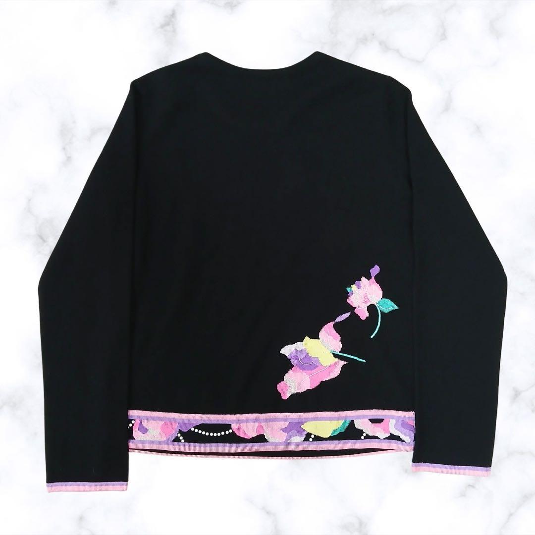 【美品】LEONARD レオナール　カシミヤ 刺繍ニット パール装飾 38