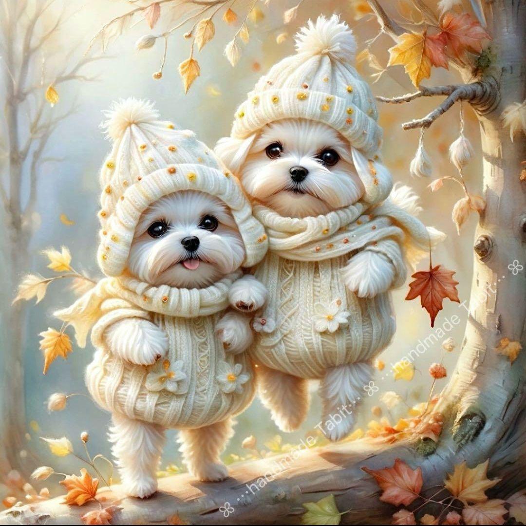 可愛いマルチーズパネル生地　ハンドメイド