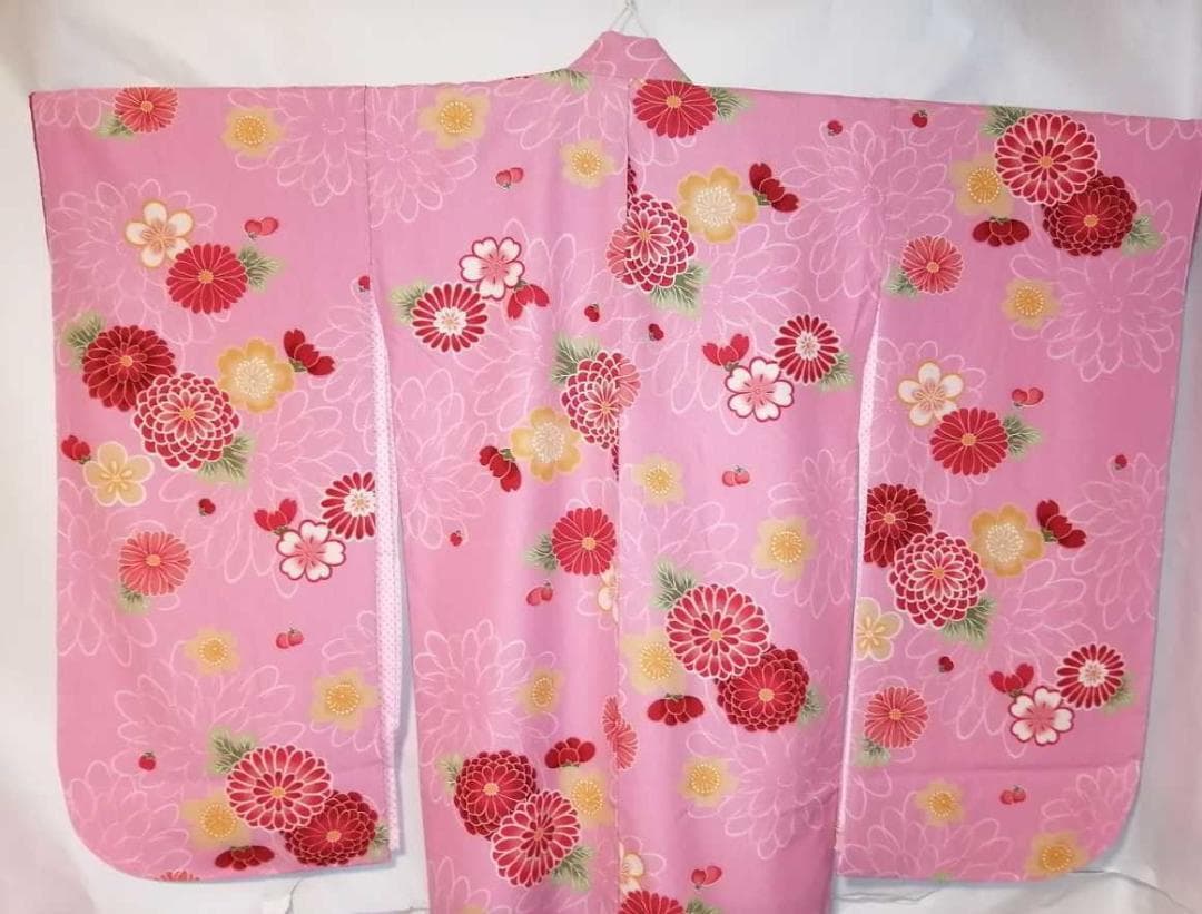 ★未使用品★古今ジュニア 七五三 7歳着物 ピンク地 桜菊柄 長襦袢付 ⑦-8