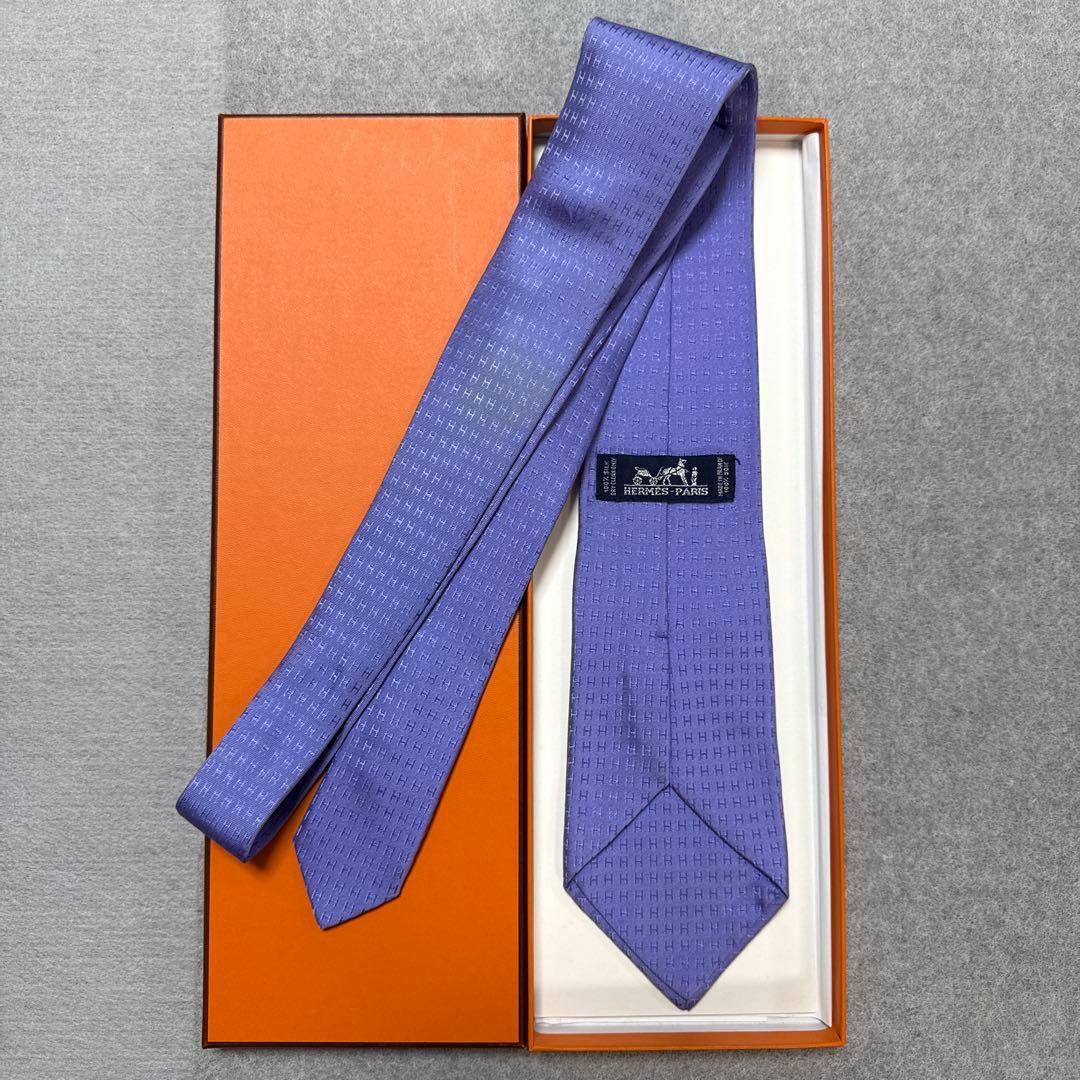 エルメス　ネクタイ　紫　H柄H織ファソネ