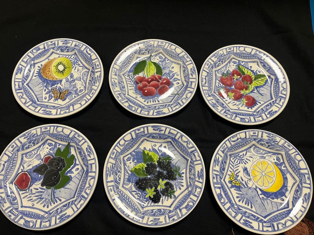 ジアン　Gien オワゾブルー　フルーツ　6枚セット　オリジナル箱　ケーキ皿