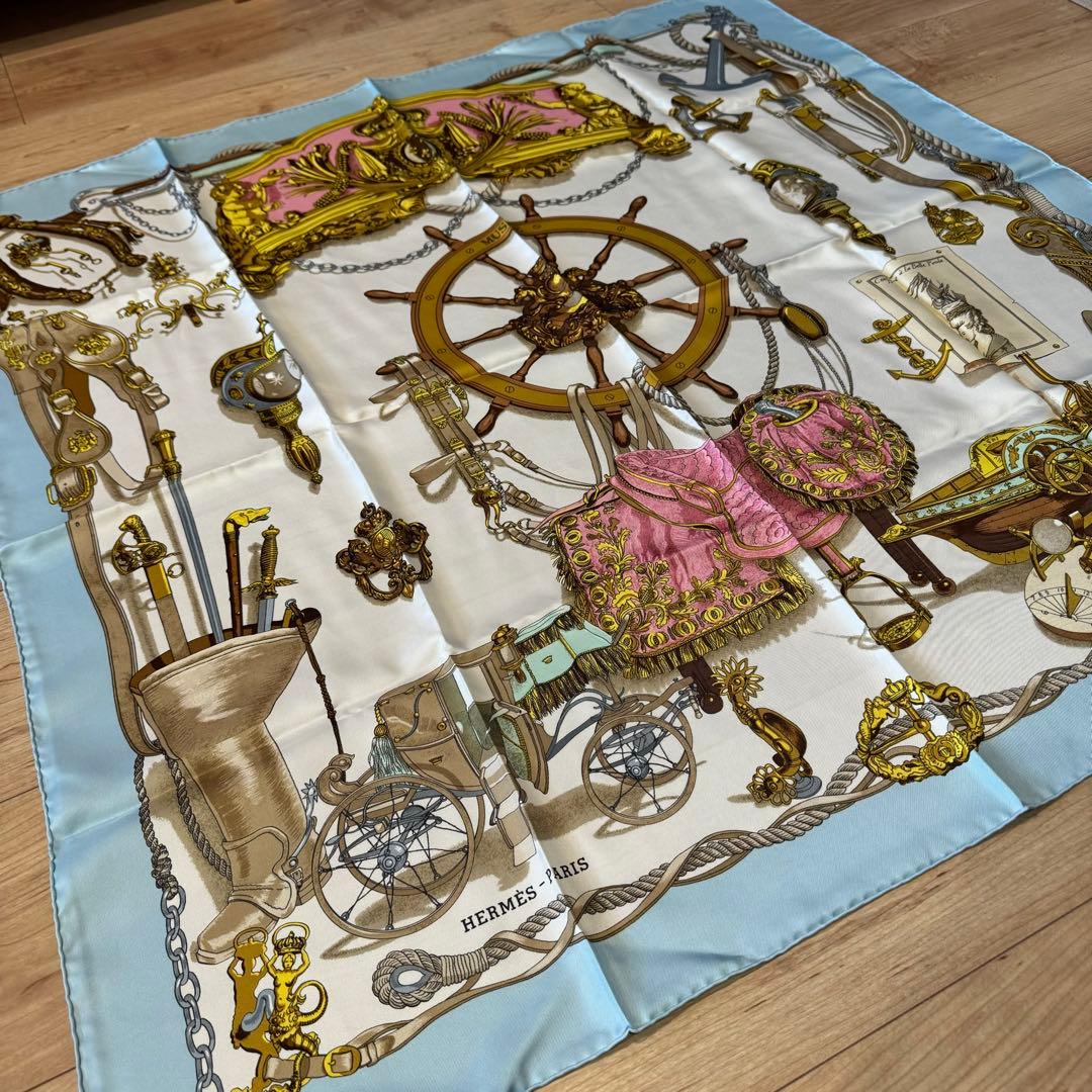新品未使用 HERMES シルクスカーフ 船の舵 デザイン　エルメス　90cm