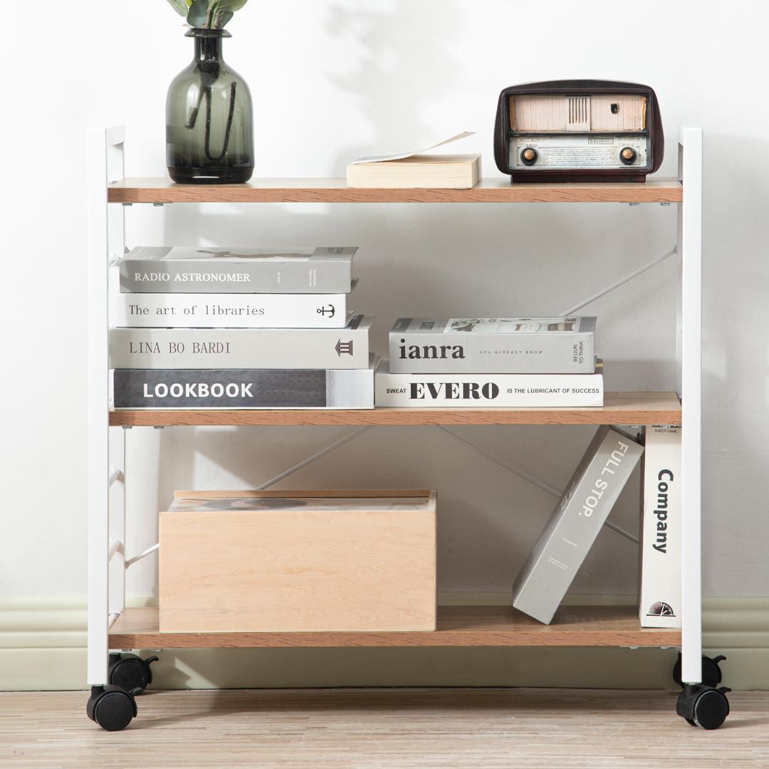 【ナチュラル】パソコンデスク キャスター付きで移動可能ラック付き ワークデスク