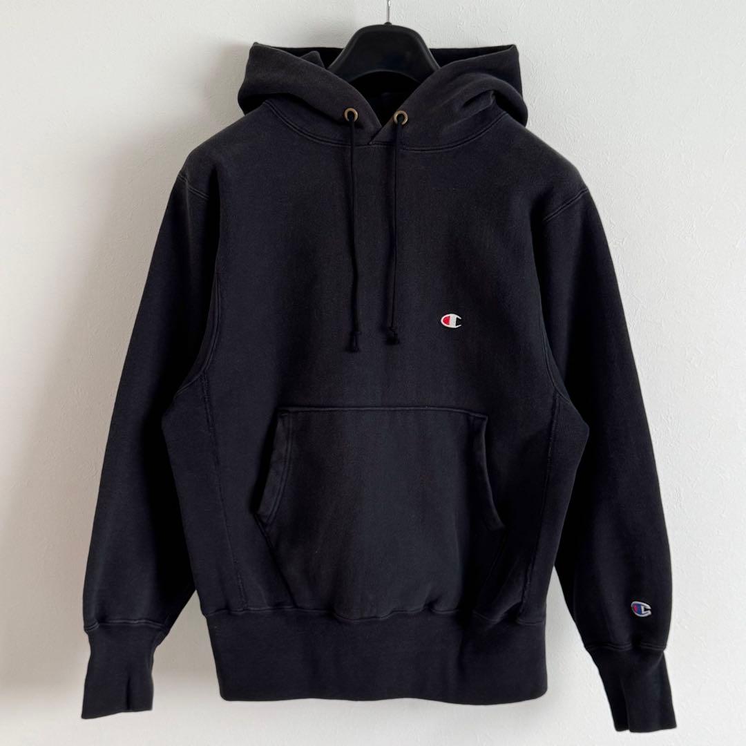 黒★90s USA製 チャンピオン リバースウィーブ スウェット パーカー M