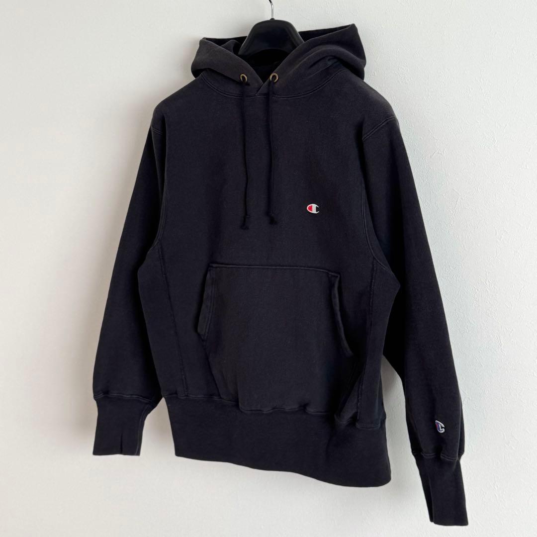 黒★90s USA製 チャンピオン リバースウィーブ スウェット パーカー M