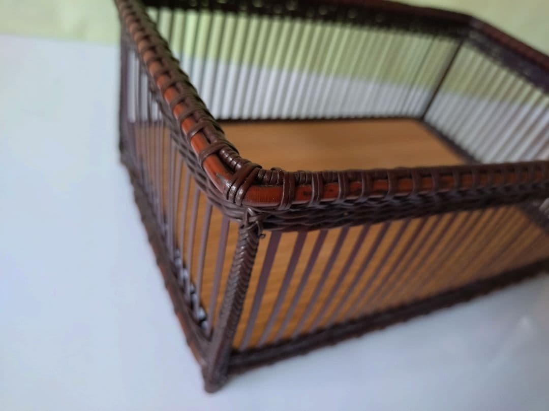 3 竹組透し篭 茶道具 篭 籠　 安藤竹良斎　共箱