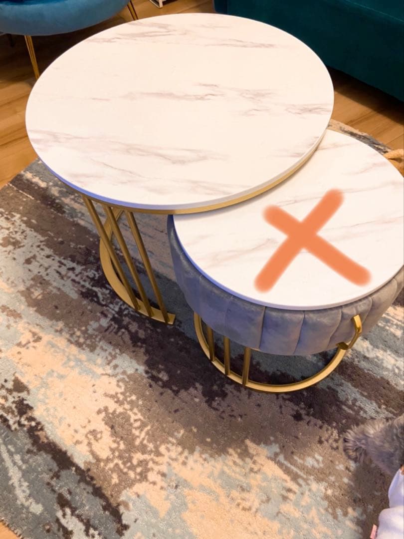 大理石テーブル　引き出しテーブル