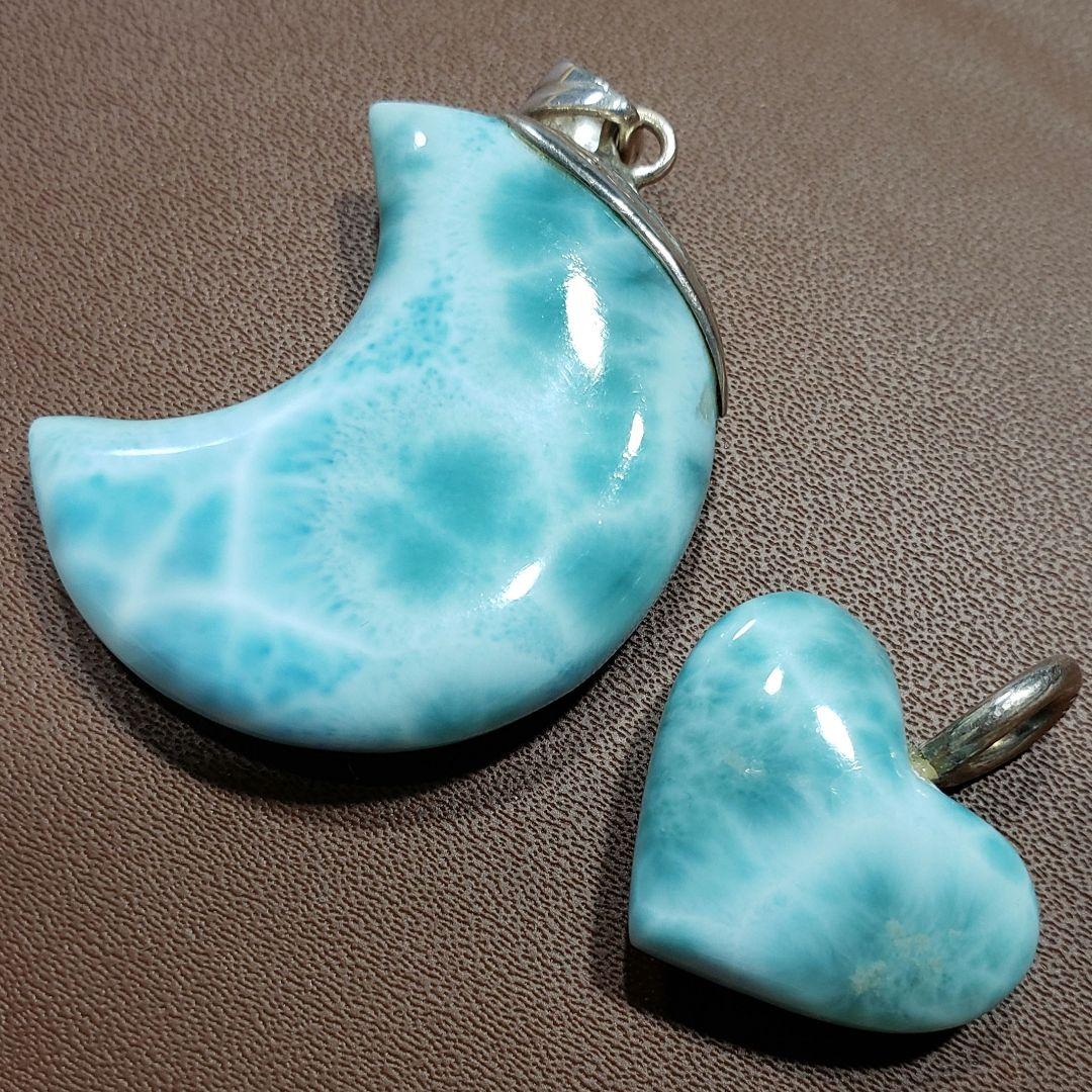 ラリマー　月　ハート　larimar & silver 作 ペンダントトップ