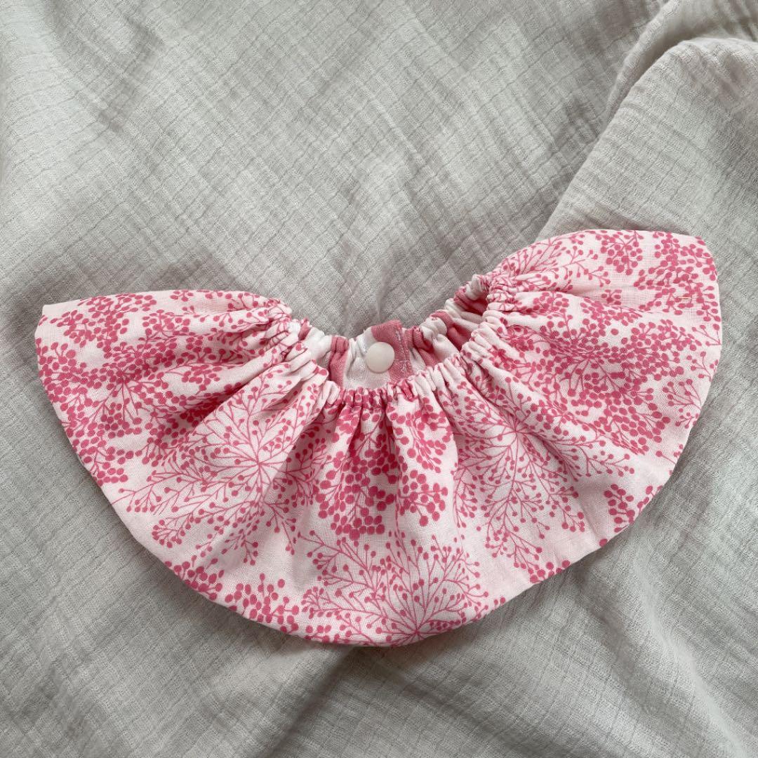 再販★ピンクストライプ×ピンクミモザ★ ハンドメイド　リバーシブル　スタイ