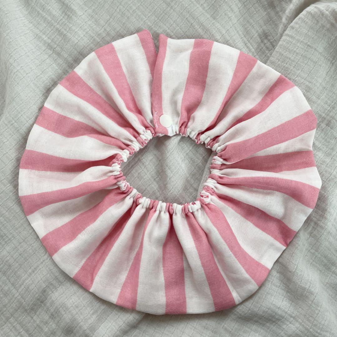 再販★ピンクストライプ×ピンクミモザ★ ハンドメイド　リバーシブル　スタイ