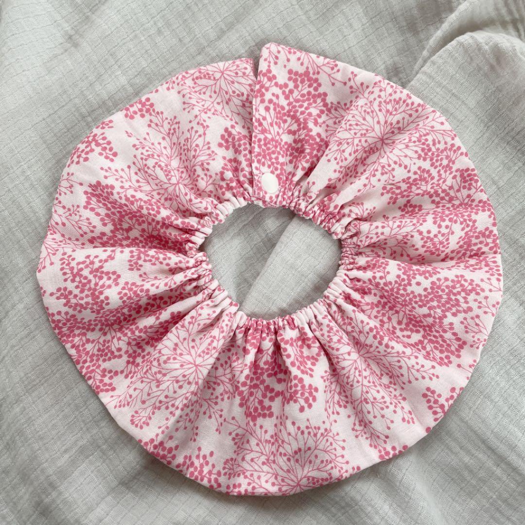 再販★ピンクストライプ×ピンクミモザ★ ハンドメイド　リバーシブル　スタイ