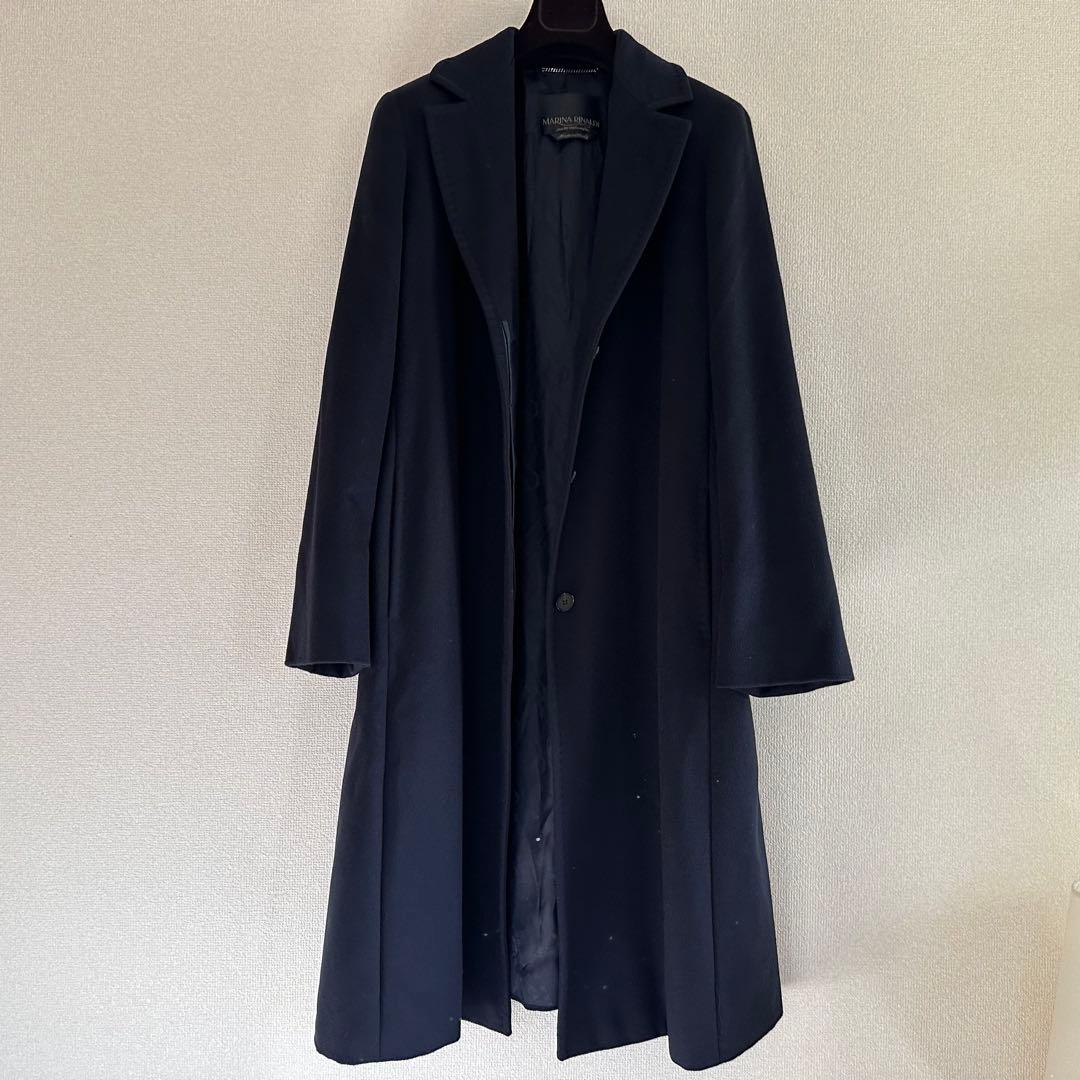 【美品】マリナリナルディ スタンドカラー カシミヤ100% ロングコート 黒