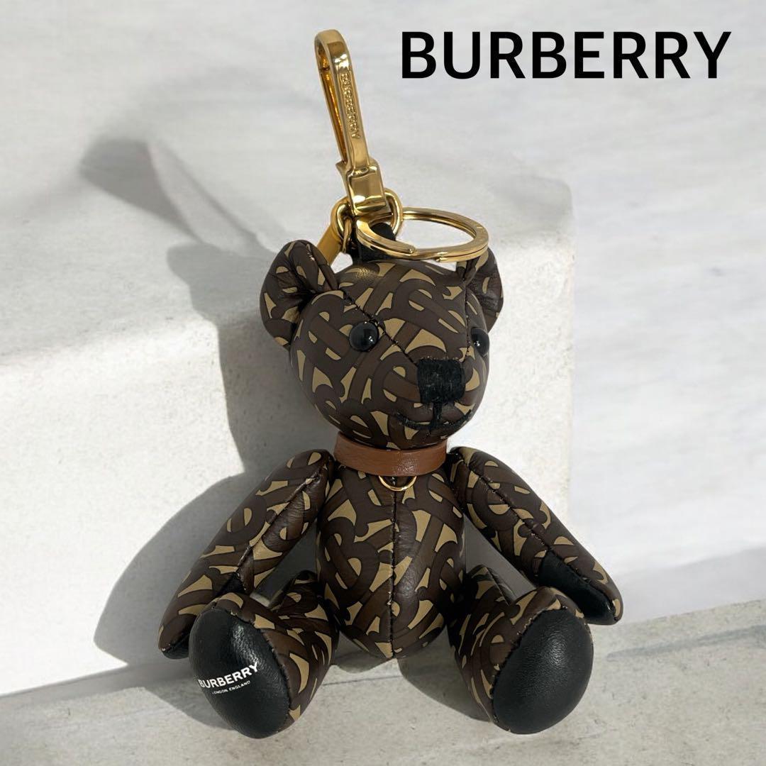 美品✨　バーバリー　TB柄　トーマスベアー　レザー　キーホルダー