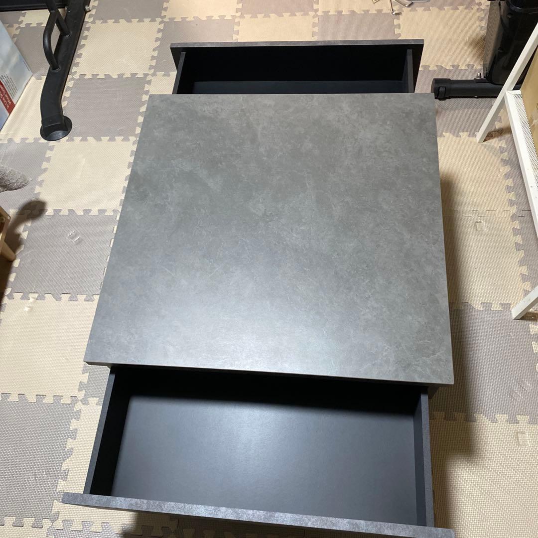 専用　週末割引！　早い者勝ち　グレー 石目調 ローテーブル 引き出し2杯付き