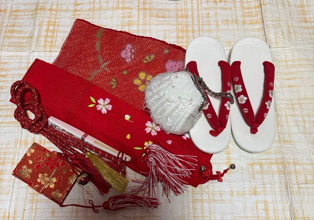 七五三　着物セット　7歳　正絹　絞り　友禅　桜色　美品　新品