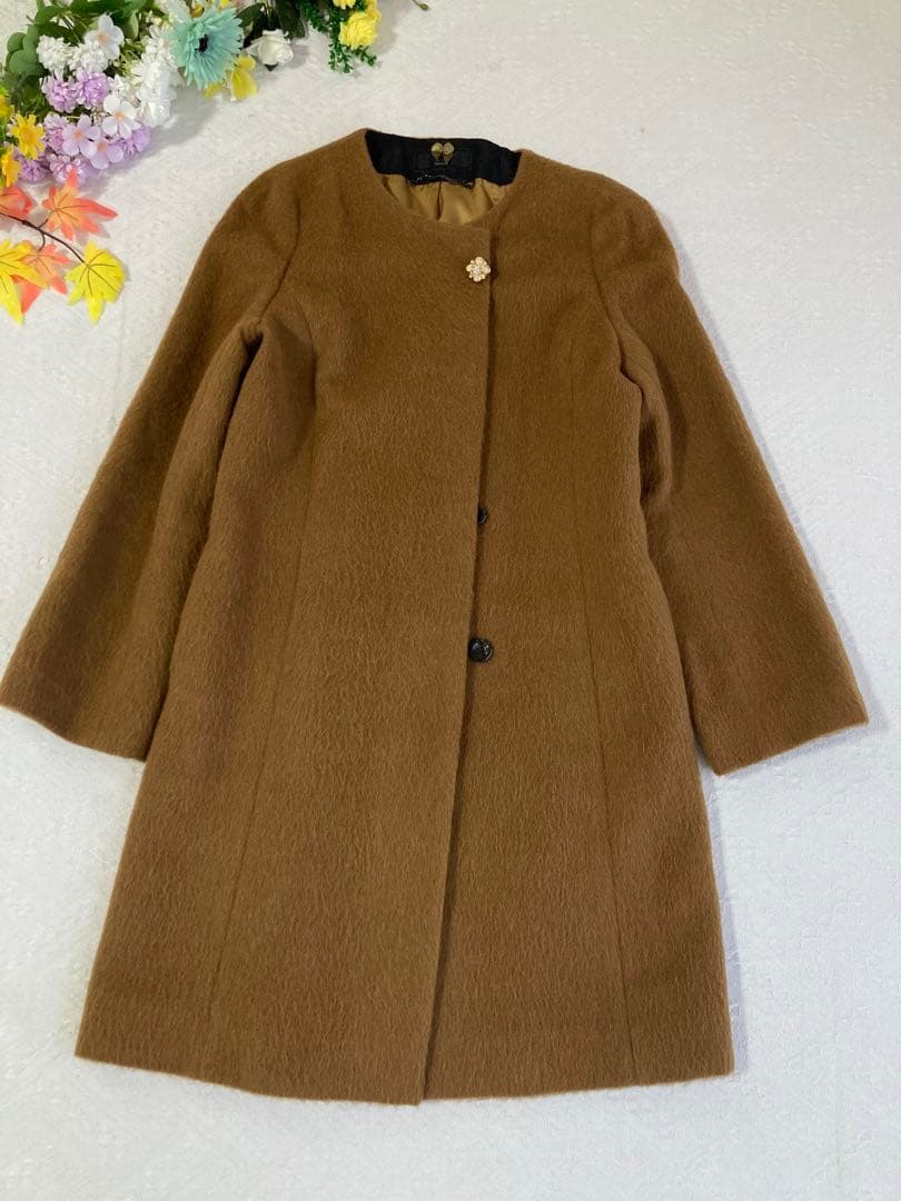 美品INED イネド アルパカ　毛混入　ノーカラーコート ロングコート