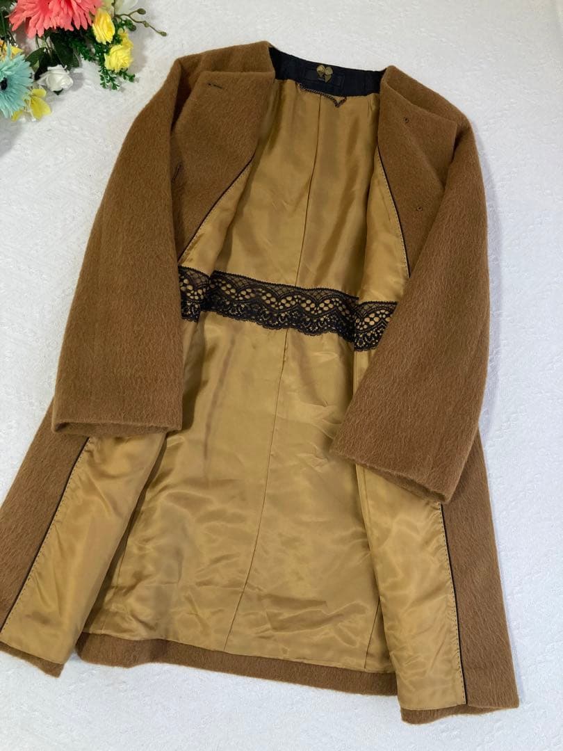 美品INED イネド アルパカ　毛混入　ノーカラーコート ロングコート