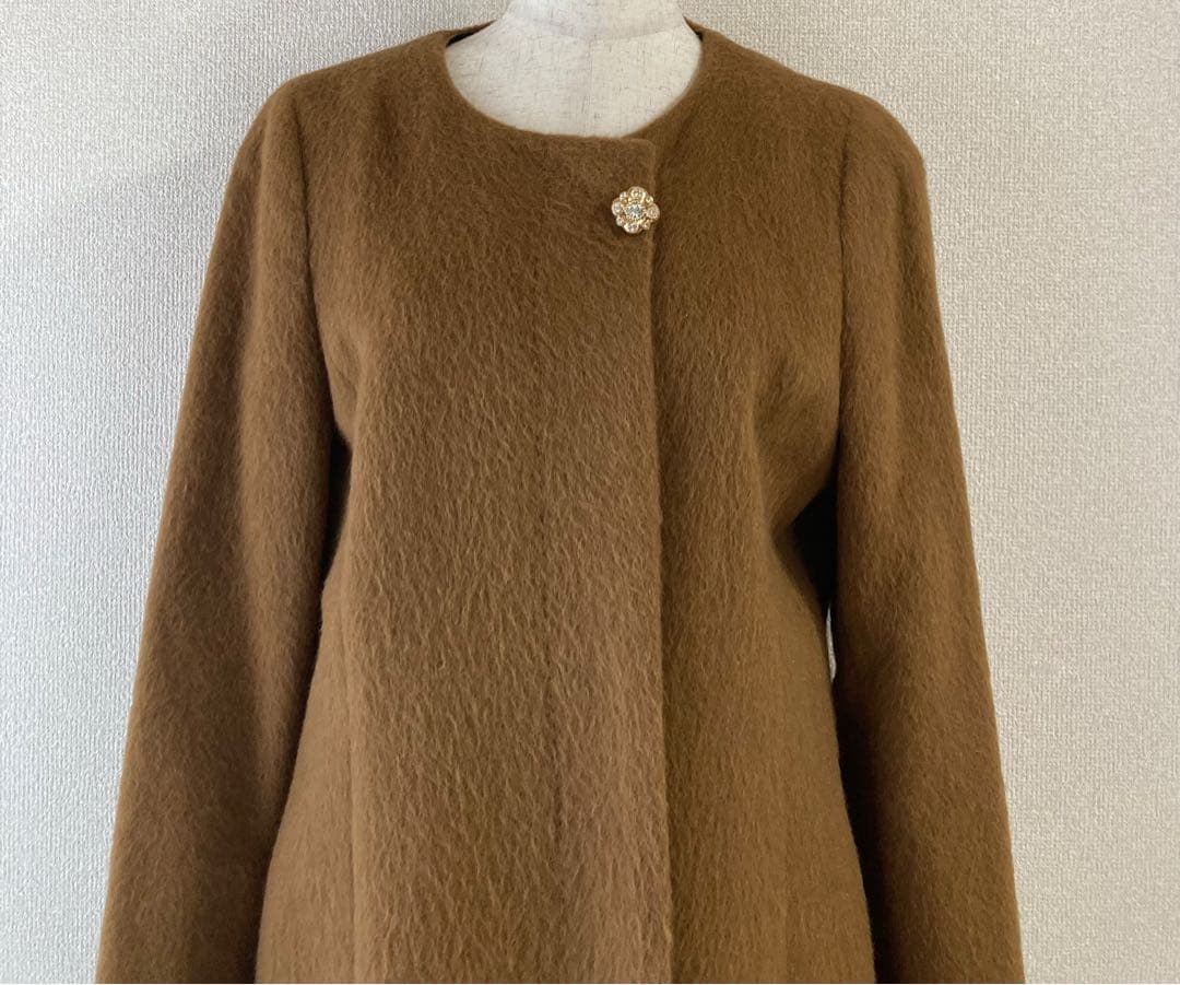 美品INED イネド アルパカ　毛混入　ノーカラーコート ロングコート