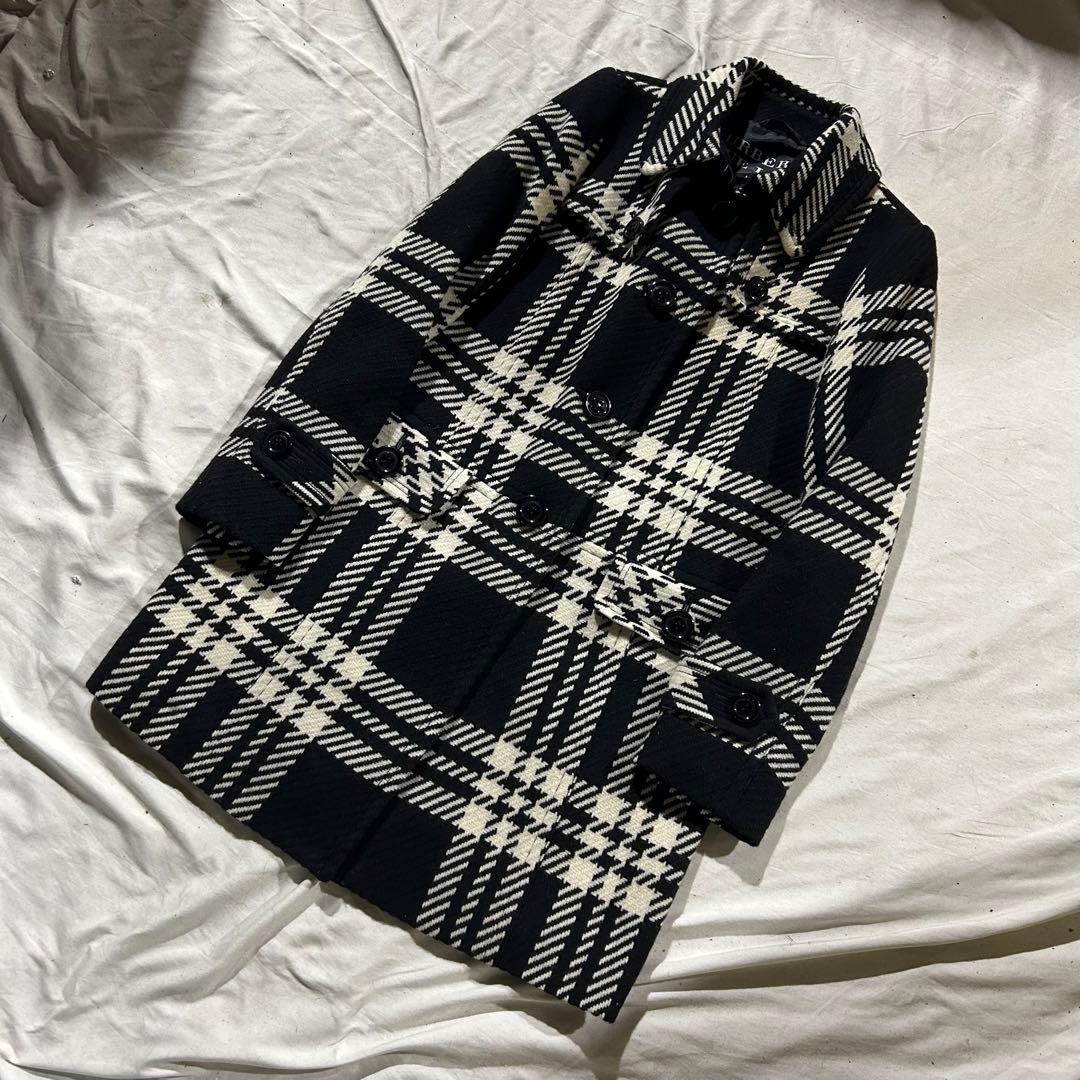 BURBERRY BLUE LABEL チェスターコート 黒白チェック