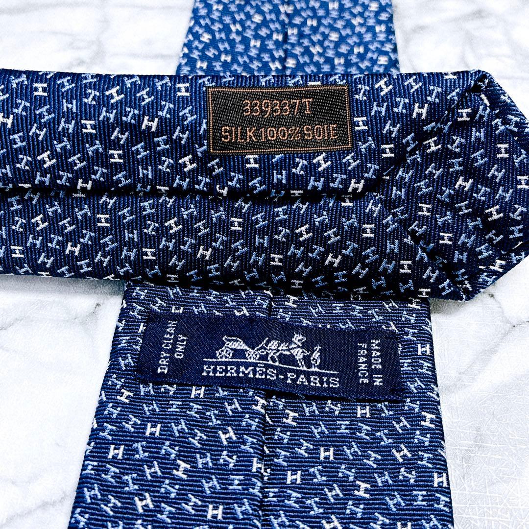 ✨未使用✨エルメス　マイクロ立体H柄 ジャガード　ブルー　ネクタイ