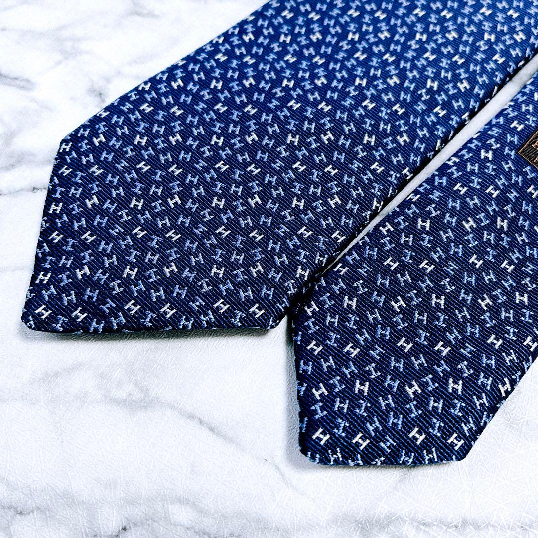 ✨未使用✨エルメス　マイクロ立体H柄 ジャガード　ブルー　ネクタイ